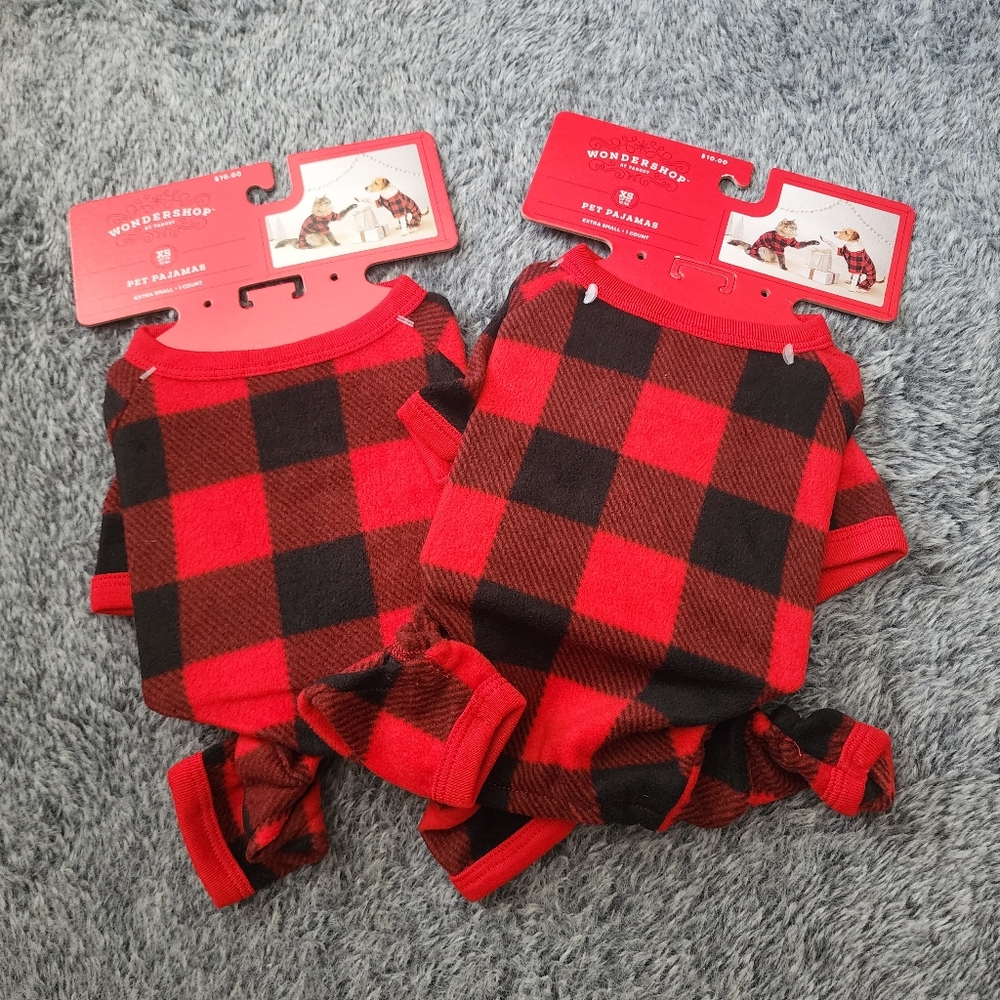 2  XS Target Wondershop pet dog cat pajamas red & black plaid XS up to 10lbs